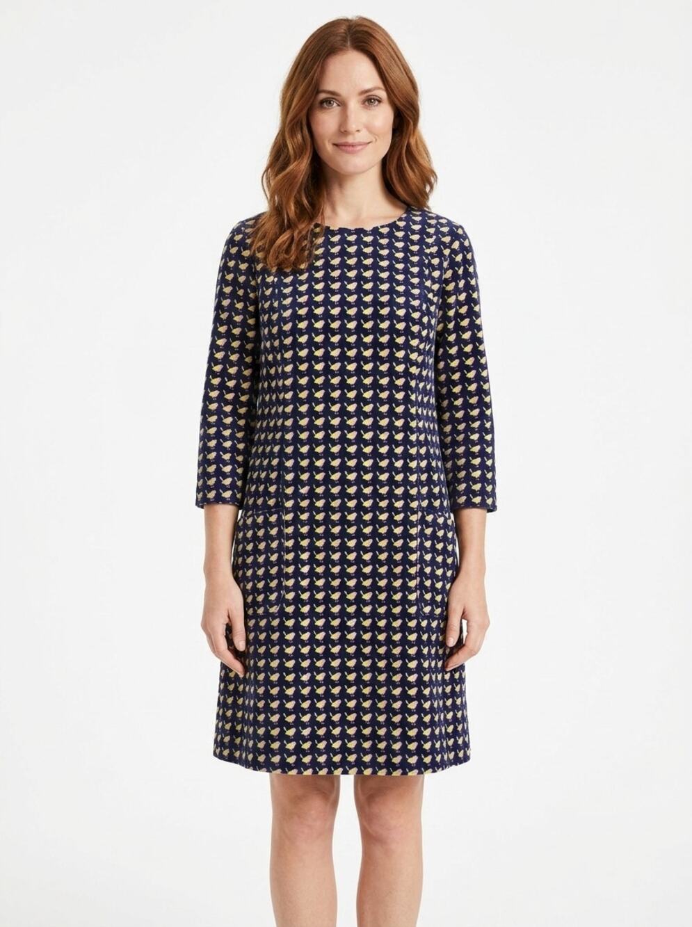 Boden Blue 3/4 Sleeve Knee Length Corduroy Shift Dress Women Size 12R